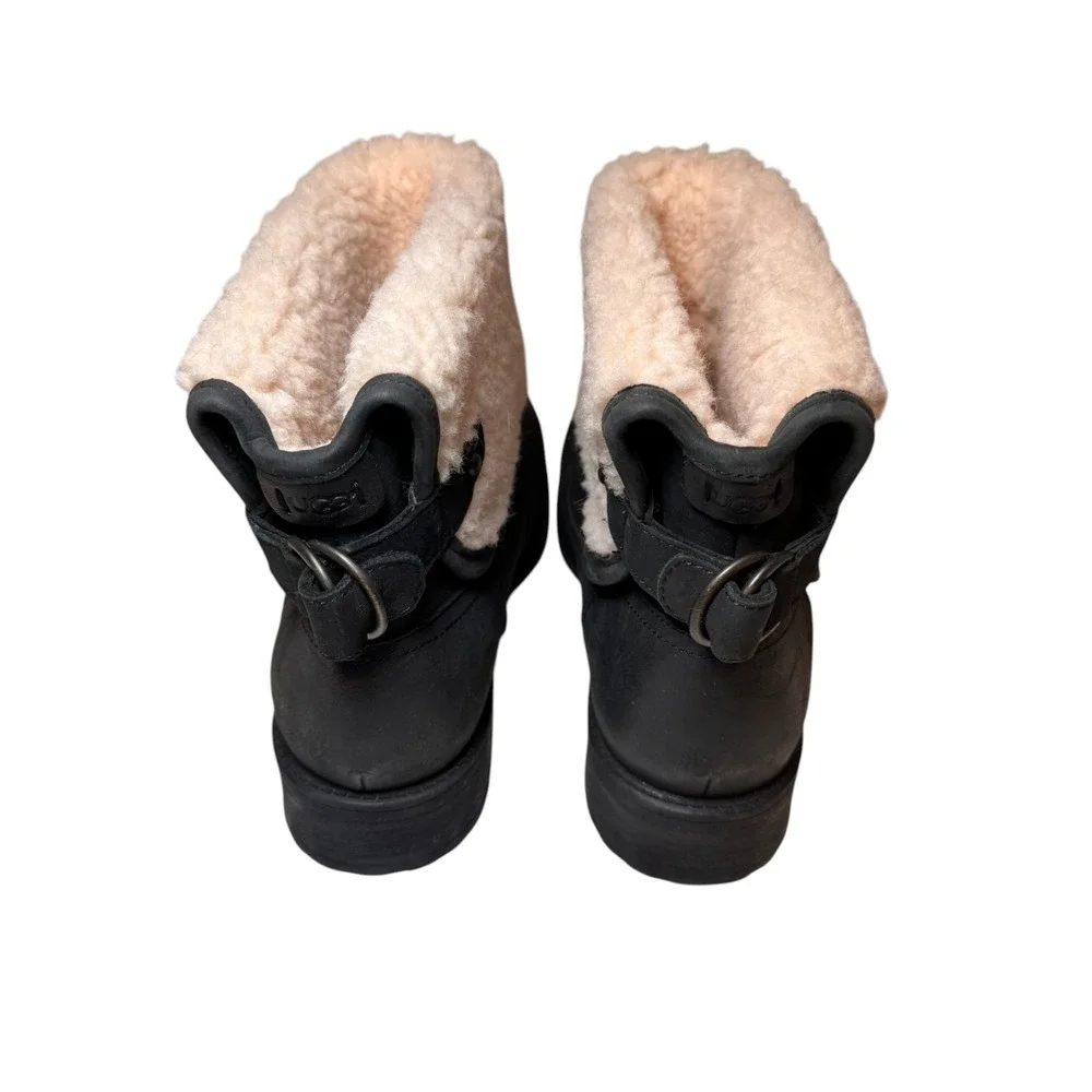 UGG Aldon Fold Down Cuff Boots Black Water Resistant‎ Wool Lined Women's 9.5 New